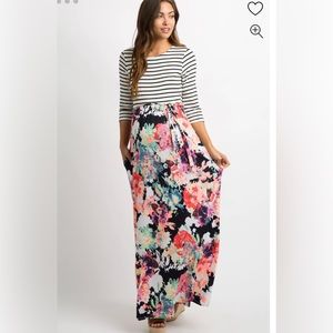 PinkBlush Navy Blue Neon Floral Striped Colorblock Maternity Maxi
